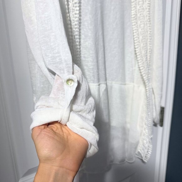 Bellambra White Crochet Cotton Silk Cardigan | Size 1X | Made in Italy - Picture 11 of 11